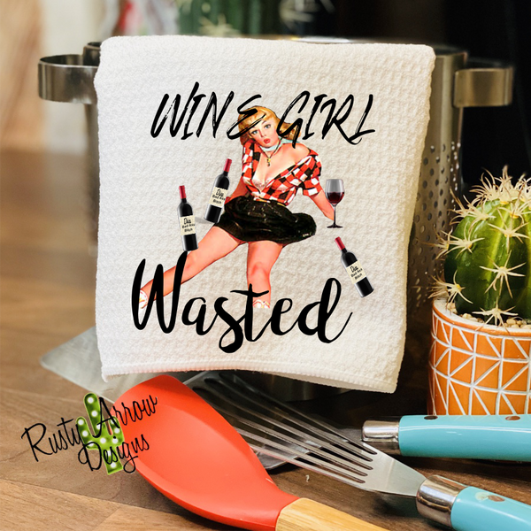 Wine Girl Wasted Waffle Weave Tea Towel Rusty Arrow Designs Wholesale